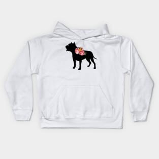 Pit Bull Dog Silhouette with Roses Kids Hoodie